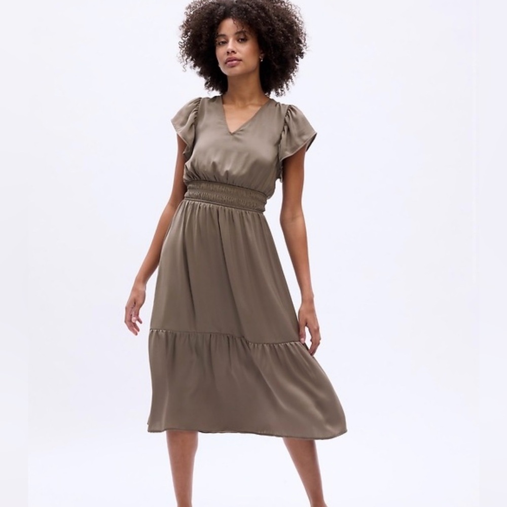 GAP Olive Green V-Neck Midi Dress